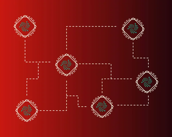 Kryptowährung iota Blockchain auf rotem Hintergrund Stil — Stockvektor