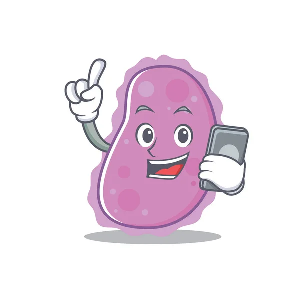 Dengan telepon bakteri karakter gaya kartun - Stok Vektor