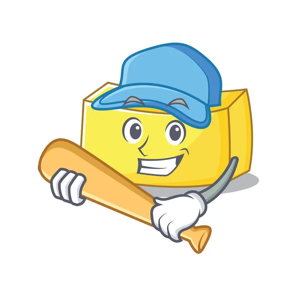 Jogando beisebol manteiga personagem desenho animado estilo — Vetor de Stock