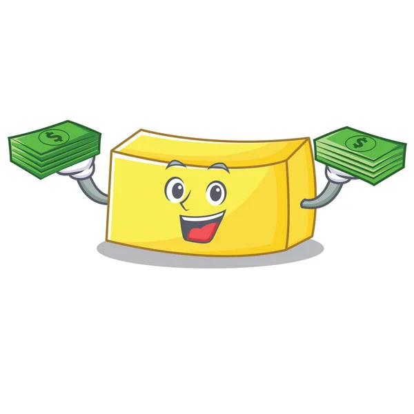 Avec de l'argent style mascotte de beurre dessin animé — Image vectorielle