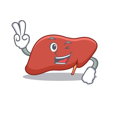 Karaciğer karakter karikatür tarzı iki parmak