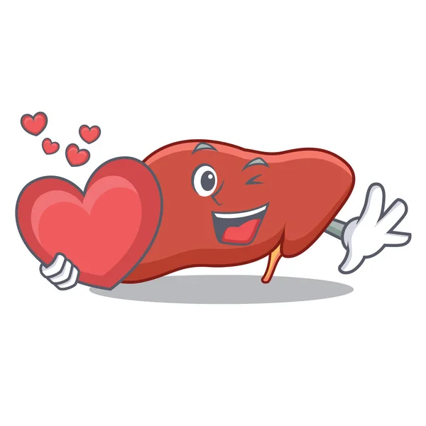Com coração mascote fígado estilo cartoon — Vetor de Stock