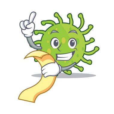 Menü yeşil bakteri maskot karikatür ile