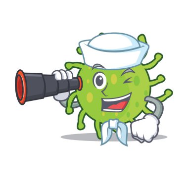 Denizci dürbün yeşil bakteri maskot karikatür ile