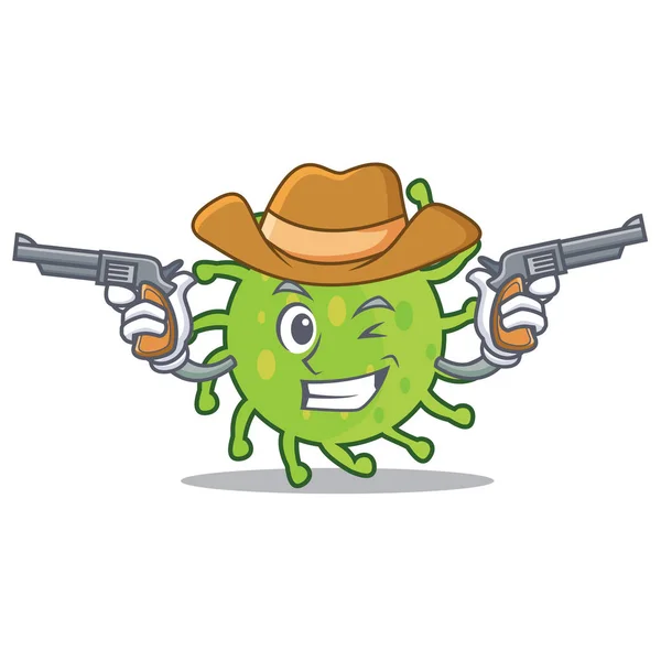 Cowboy bactérias verdes personagem desenhos animados —  Vetores de Stock