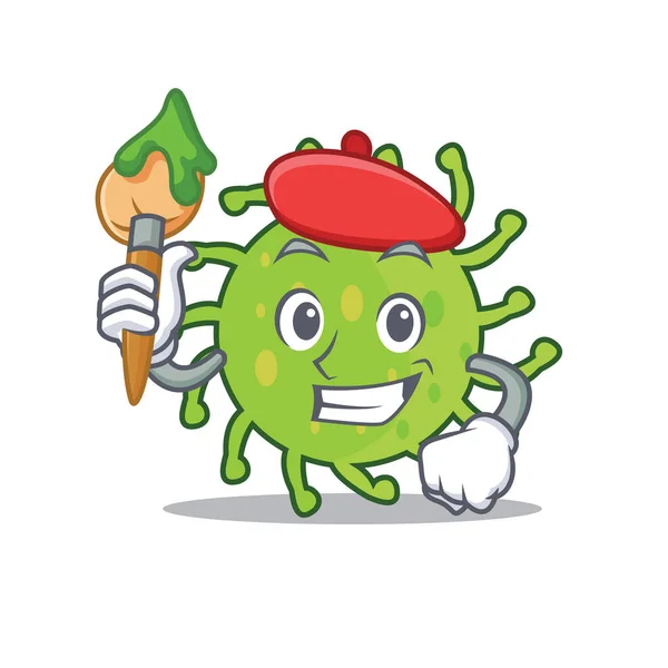 Artista bactérias verdes personagem desenhos animados — Vetor de Stock