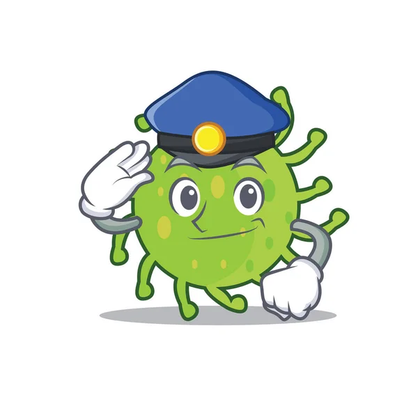 Cartone animato personaggio batteri verde polizia — Vettoriale Stock