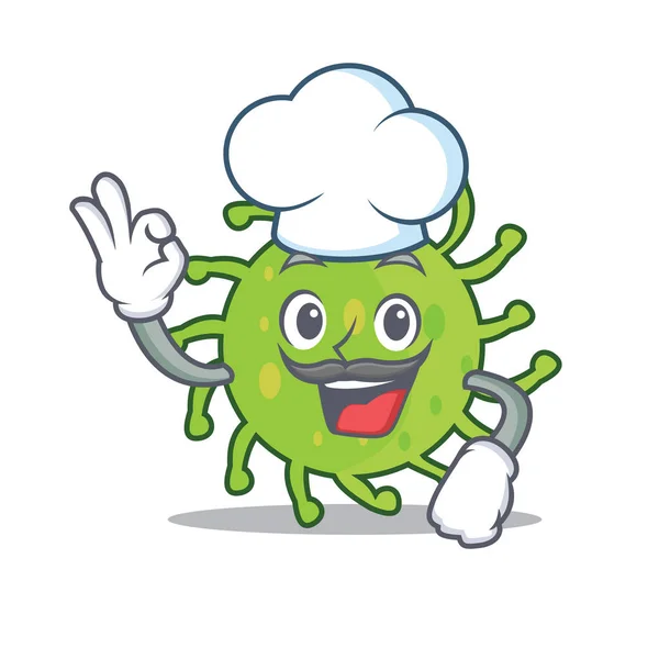 요리사 녹색 박테리아 캐릭터 만화 — 스톡 벡터