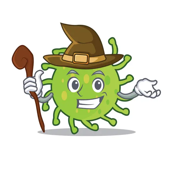 Bruja verde bacteria mascota de dibujos animados — Vector de stock