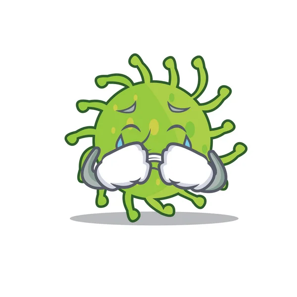 Crying green bacteria mascot cartoon — Stock Vector