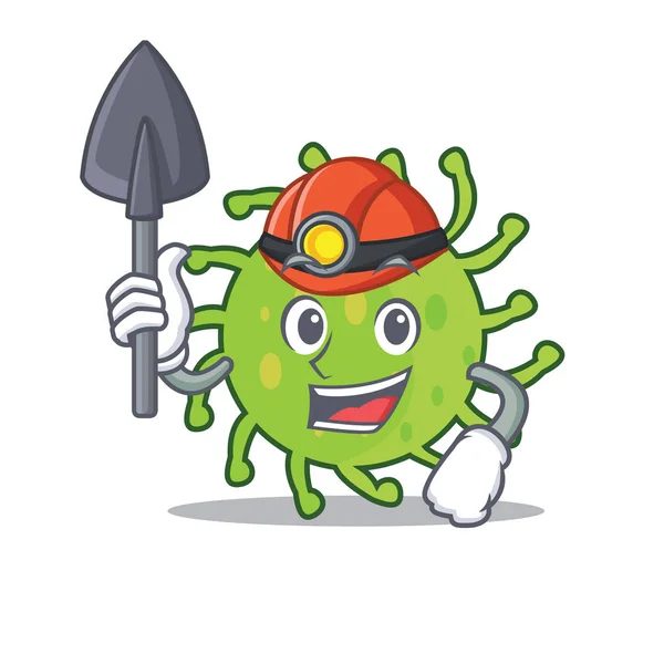 Miner green bacteria mascot cartoon — Stock Vector