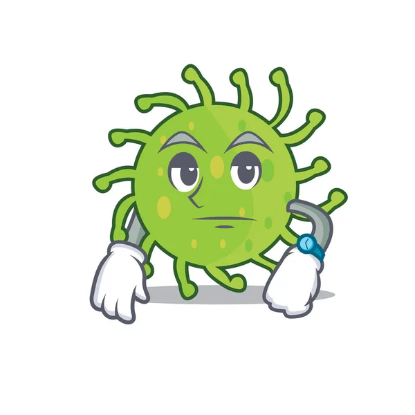 Esperando bactérias verdes mascote desenhos animados —  Vetores de Stock