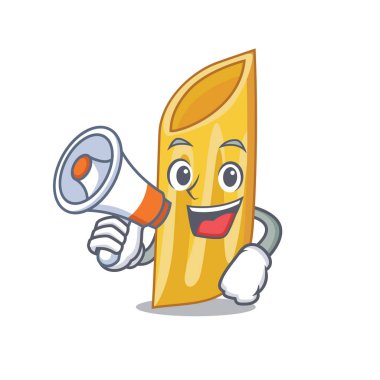 Megafon penne makarna karakter karikatür ile