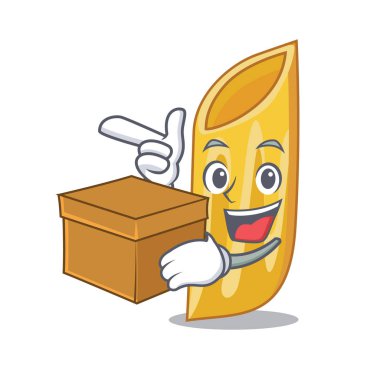 Kutusu penne makarna karakter karikatür ile