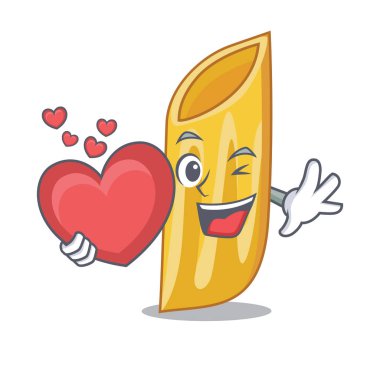 Kalp penne makarna karakter karikatür ile