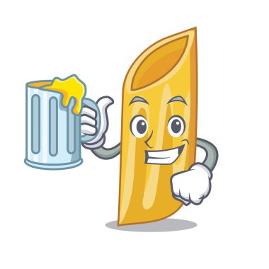 Suyu penne makarna karakter karikatür ile