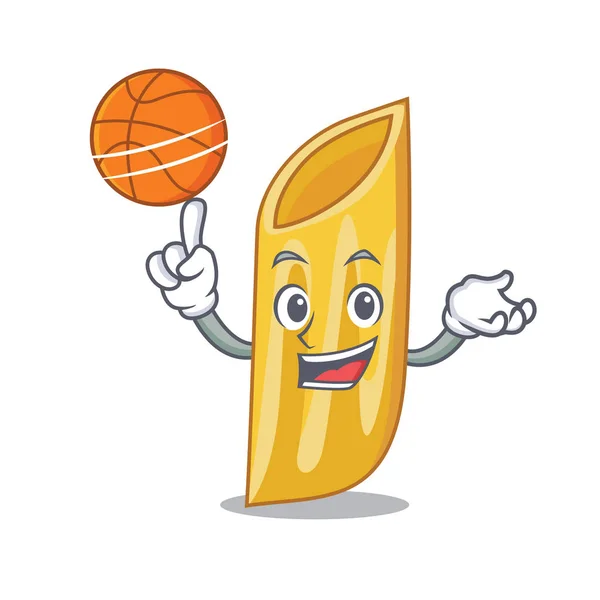 Mit Basketball Penne Pasta Charakter Cartoon — Stockvektor