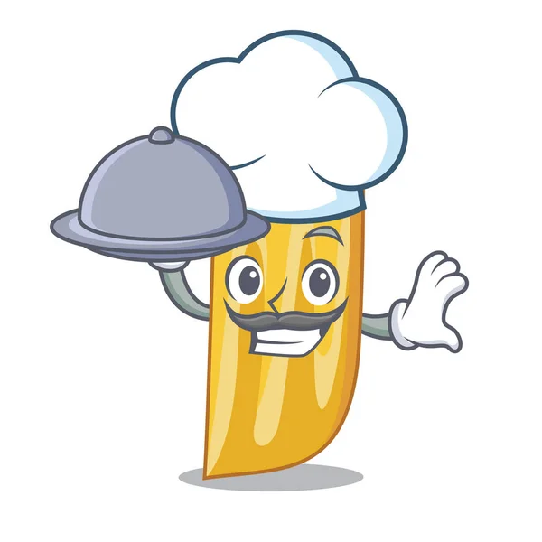 Chef-kok met voedsel penne pasta karakter cartoon — Stockvector