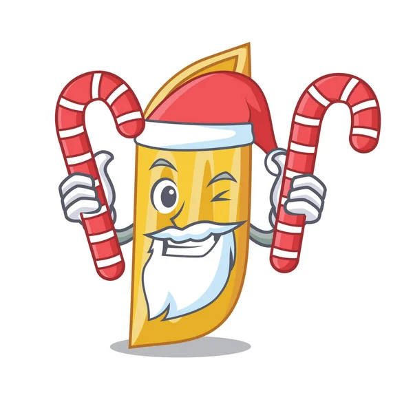 Santa con caramelo penne pasta carácter dibujos animados — Vector de stock