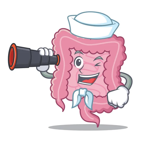 Marinheiro com binocular intestino mascote estilo cartoon — Vetor de Stock