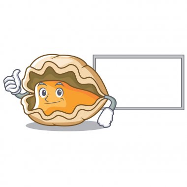 Başparmak yukarıya kurulu istiridye karakter karikatür tarzı ile