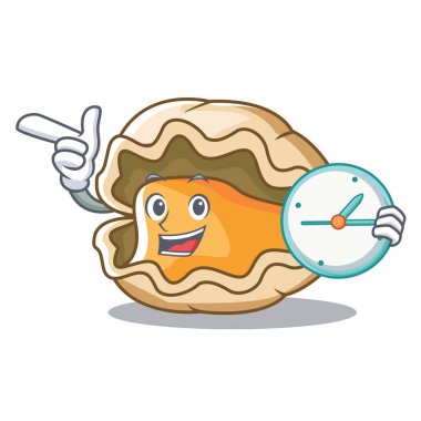 Saat istiridye karakter karikatür tarzı ile