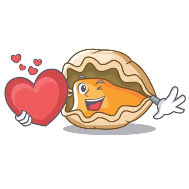 Kalp istiridye maskot karikatür tarzı ile