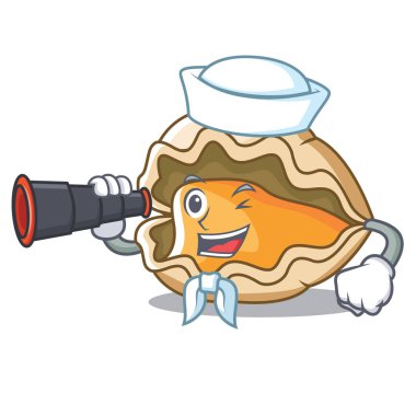 Denizci dürbün istiridye maskot karikatür tarzı ile