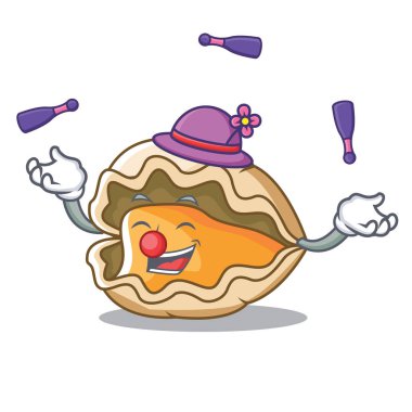 İstiridye maskot karikatür tarzı hokkabazlık