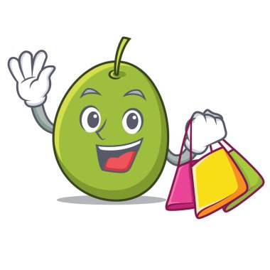 Zeytin karakter karikatür tarzı alışveriş