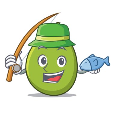 Zeytin maskot karikatür tarzı Balık tutma