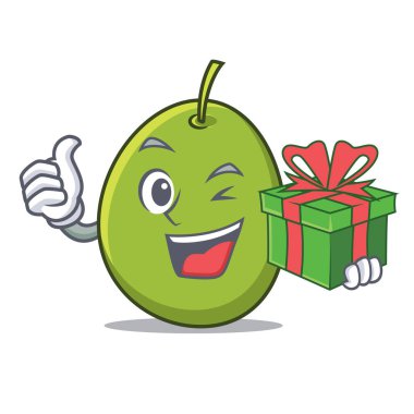 Hediye zeytin maskot karikatür tarzı ile