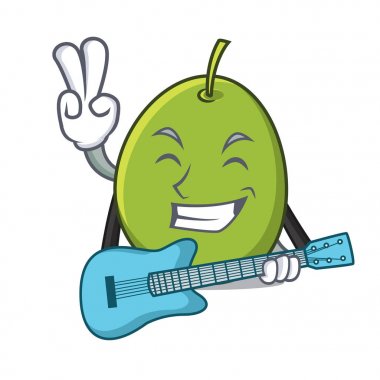Gitar zeytin maskot karikatür tarzı ile