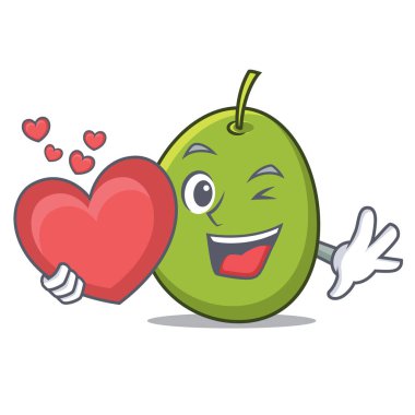 Kalp zeytin maskot karikatür tarzı ile