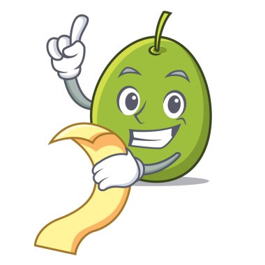 Menü zeytin maskot karikatür tarzı ile