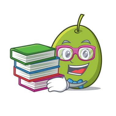 Öğrenci kitap zeytin maskot karikatür tarzı ile