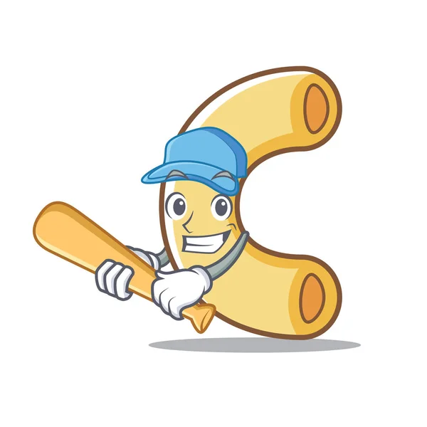 Jouer au baseball macaroni personnage dessin animé style — Image vectorielle