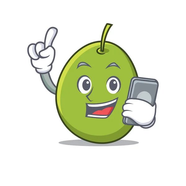Avec téléphone caractère olive style dessin animé — Image vectorielle