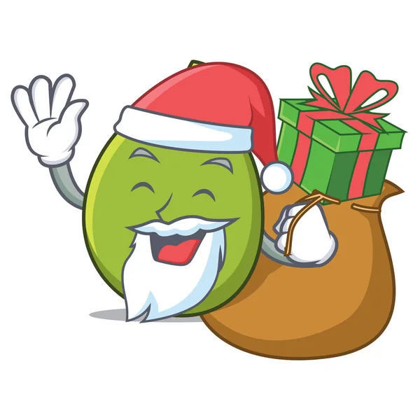 Santa con regalo de la mascota de oliva estilo de dibujos animados — Archivo Imágenes Vectoriales
