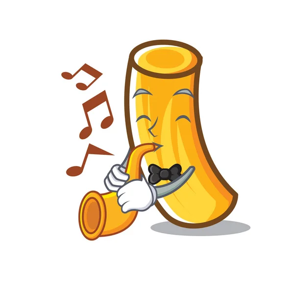 Trompet tortiglioni makarna maskot karikatür ile — Stok Vektör