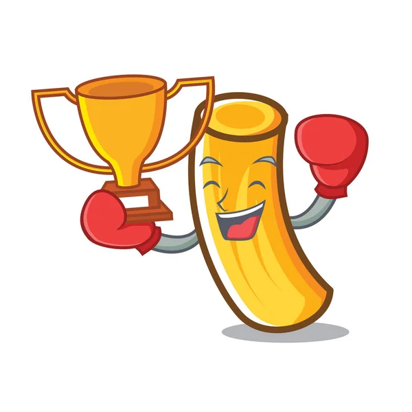 Boxing winner tortiglioni pasta mascot cartoon — Stock Vector
