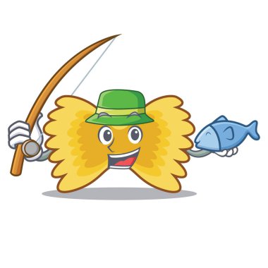 Farfalle makarna maskot karikatür Balık tutma