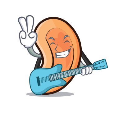 Gitar ile kulak maskot karikatür tarzı