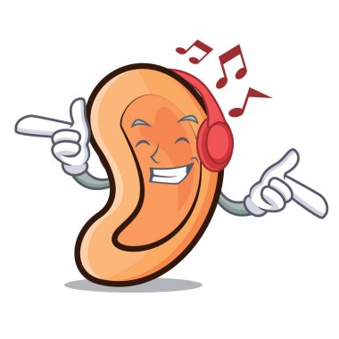 Kulak maskot karikatür tarzı müzik dinleme