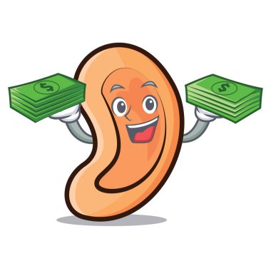 Para ile kulak maskot karikatür tarzı