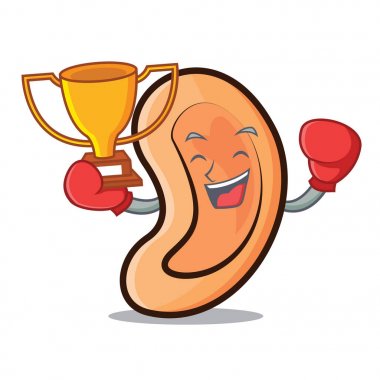 Boks şampiyonu kulak maskot karikatür tarzı