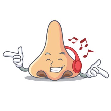 Dinleme müzik burun maskot karikatür tarzı