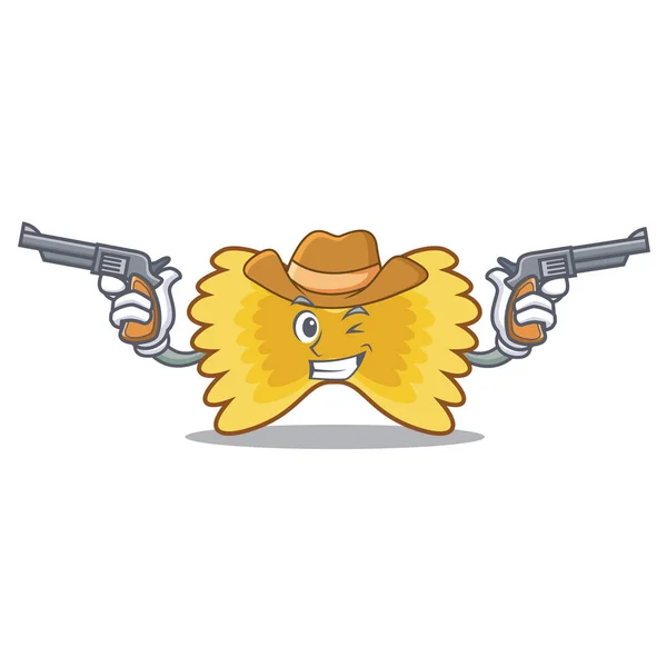 Cowboy Farfalle personagem de massas desenhos animados — Vetor de Stock
