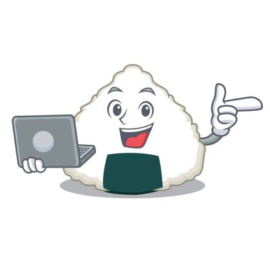 Laptop Onigiri karakter karikatür tarzı ile