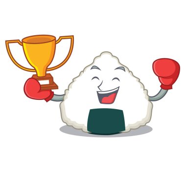 Boks şampiyonu Onigiri maskot karikatür tarzı